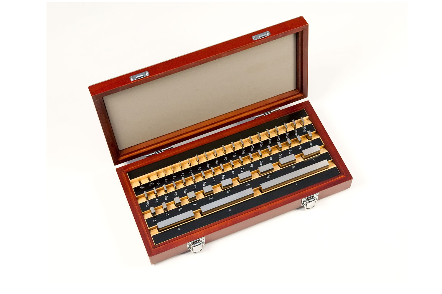 NIST-traceable gauge block masters arrayed for a Mic-Trac calibration with 24-hour soak procedure